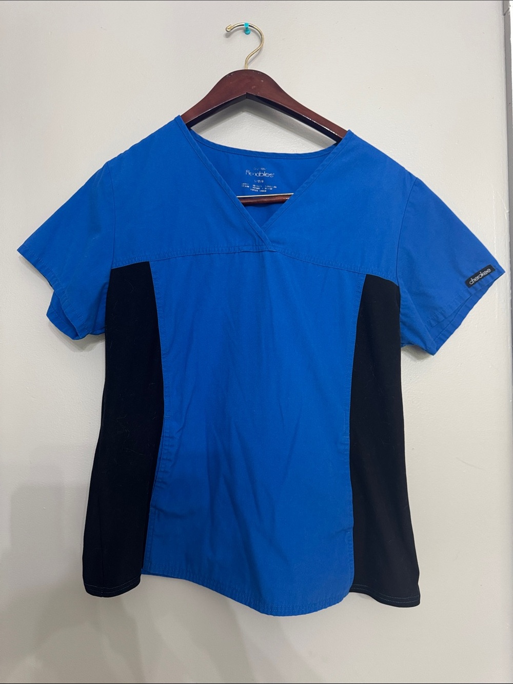 Cherokee Royal Blue and Black V‑Neck Short Sleeve Scrub Top
